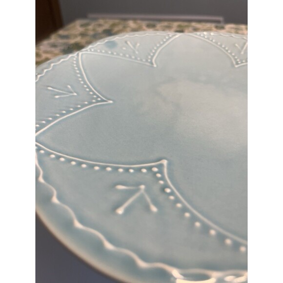 Maioliche Jessica Italy Ceramic Cake Stand Blue Scalloped Pedestal 10.75” - Picture 7 of 15